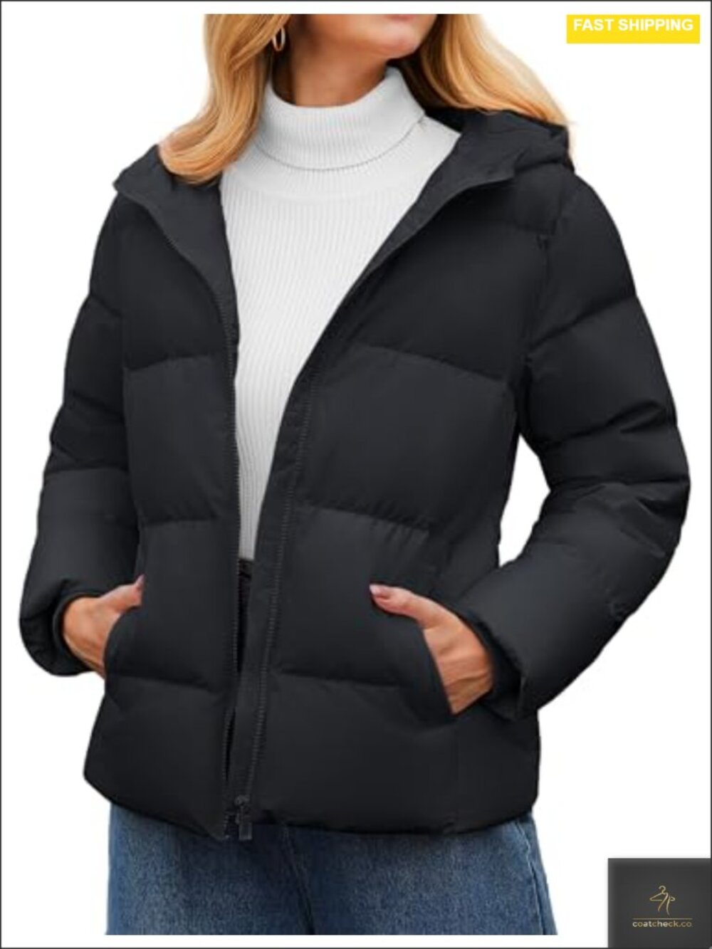 Women's Quilted Puffer Jacket Hooded Winter Coat Lightweight Zip Up